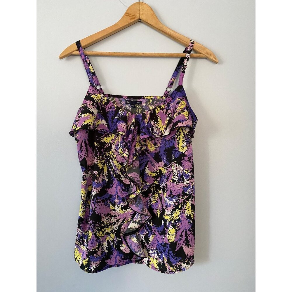 Gap Factory Size Small Sleeveless Top, Ruffle Front Shell, Colorful Abstract Pri